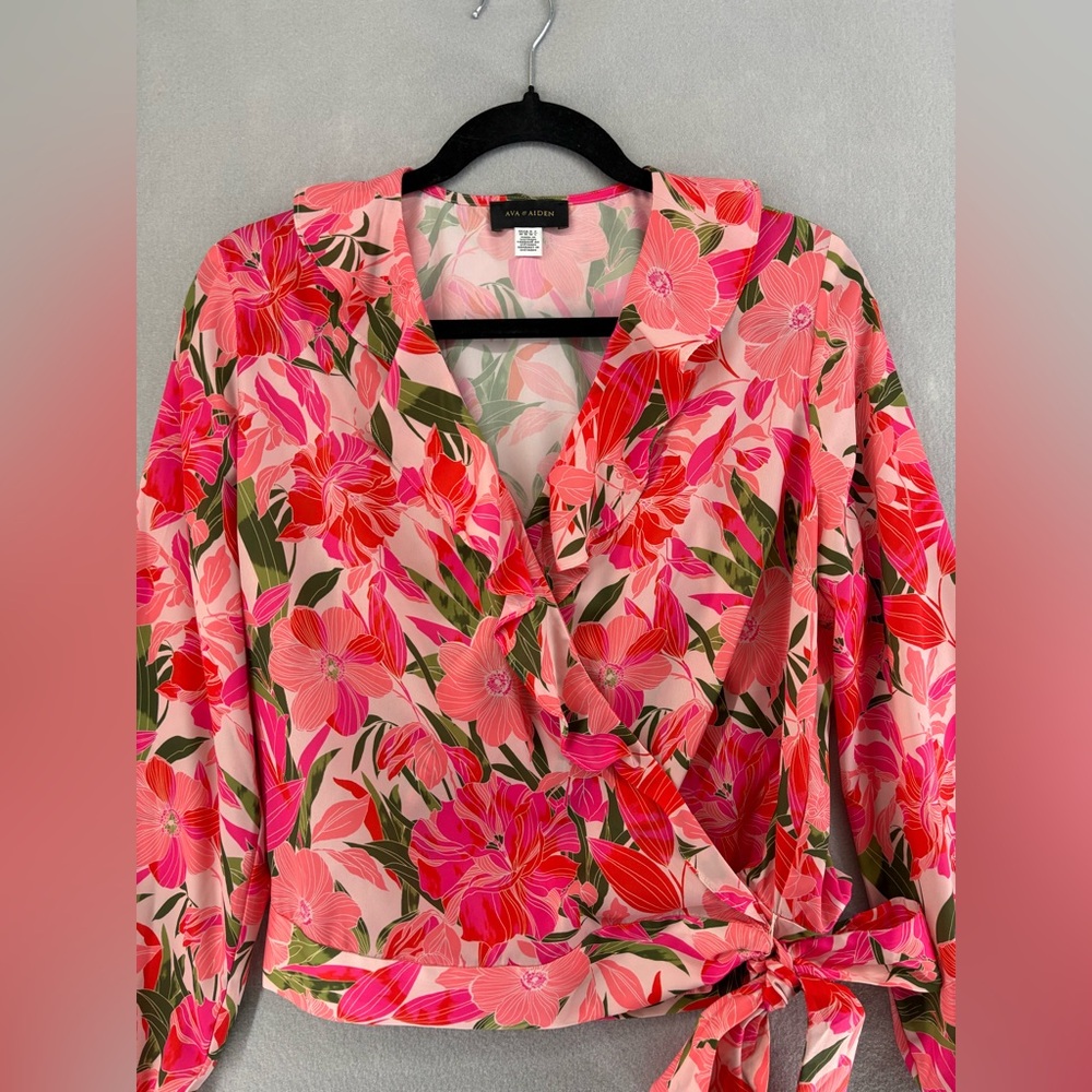 Ava & Aiden Floral Wrap Ruffle Collar Blouse
Pink Medium Vibrant - Picture 2 of 12